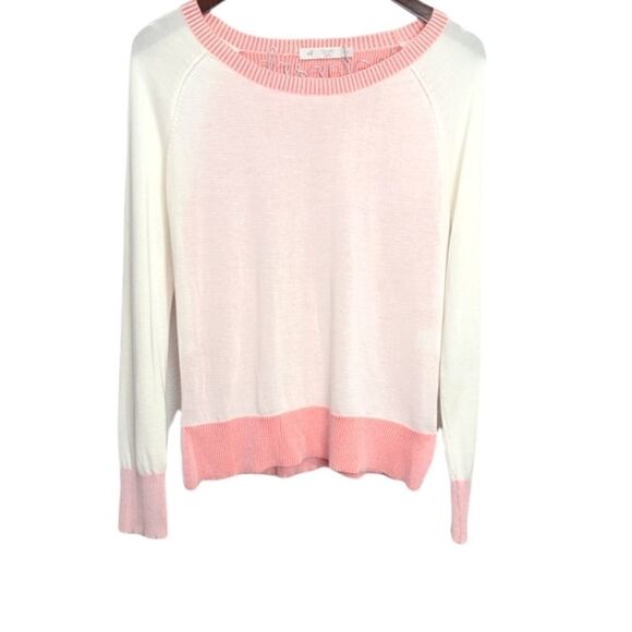 Raffi Cotton Knit Boatneck Sweater Pink/Cream Size Medium - Picture 1 of 7